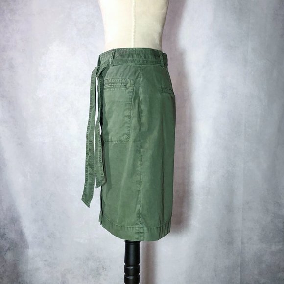 J Crew Chino Skirt GreenTie-Belt Button Front Midi Size 4 - Picture 2 of 10